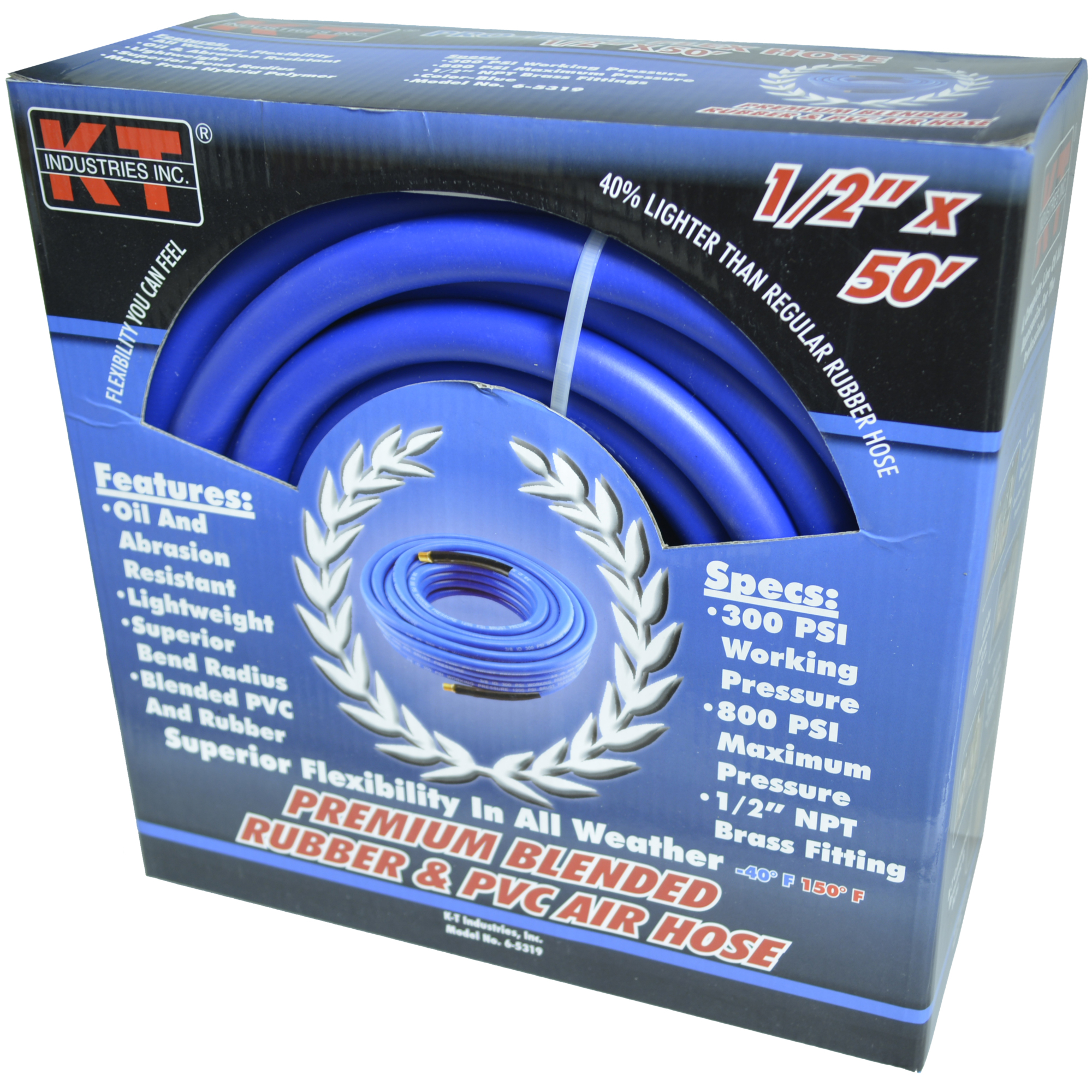 K-T Industries Pro-Blue Flex Hose — 1/2in. x 50ft., PVC/Rubber/Polyester, 300 PSI, Model# 6-5319